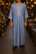 Slate Blue and Silver Moroccan Gandora for Men | Traditional Djellaba Thobe