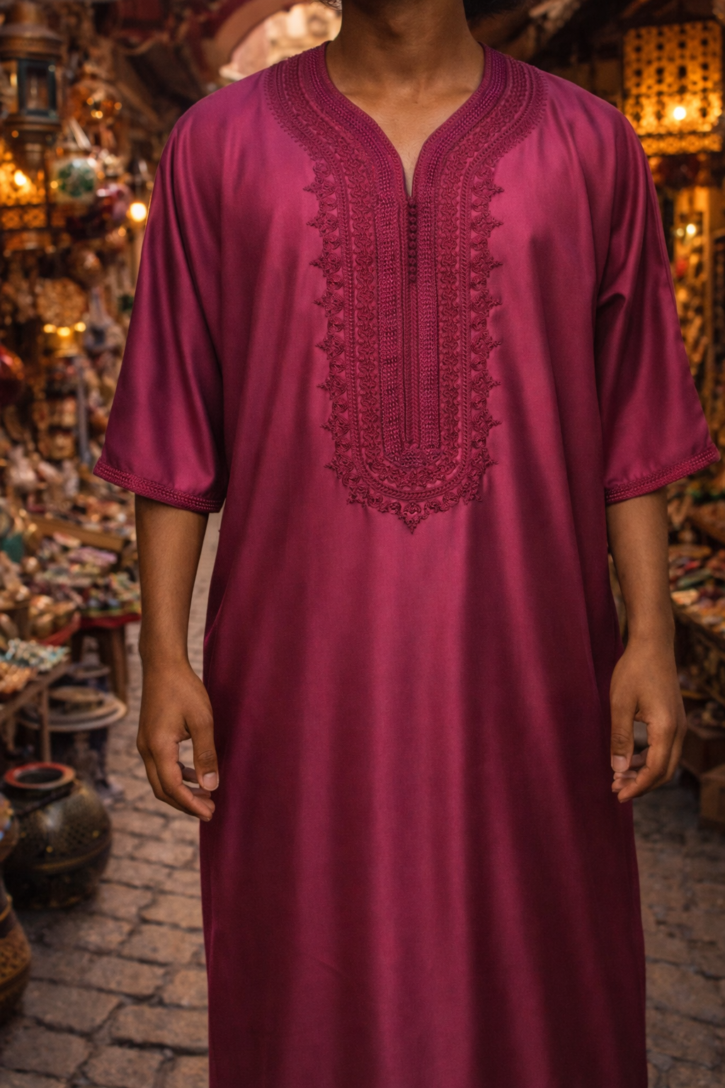 Burgundy Red Moroccan Gandora for Men | Traditional Djellaba Thobe