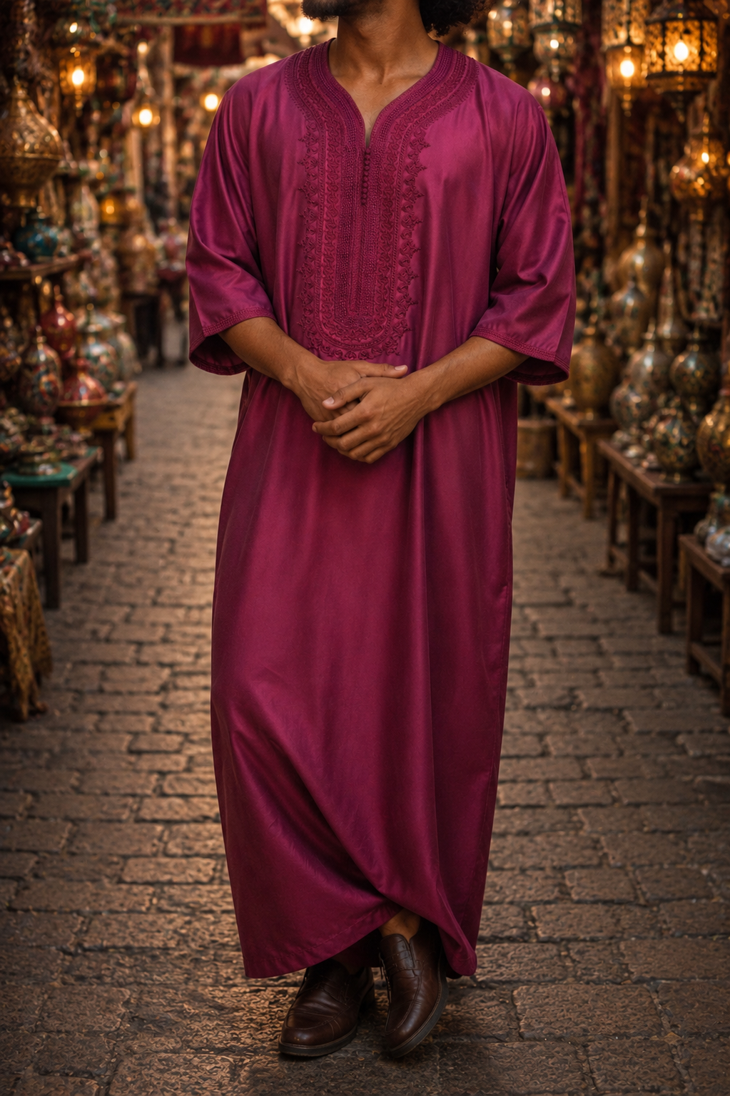 Burgundy Red Moroccan Gandora for Men | Traditional Djellaba Thobe