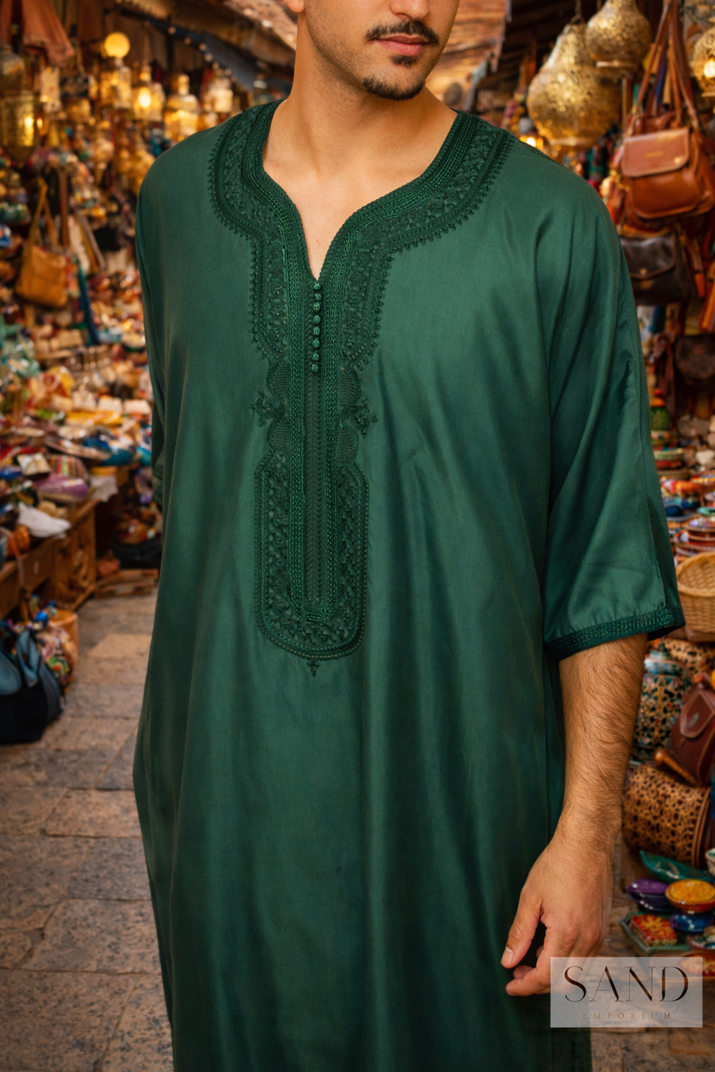 Emerald Green Moroccan Gandora for Men | Traditional Djellaba Thobe