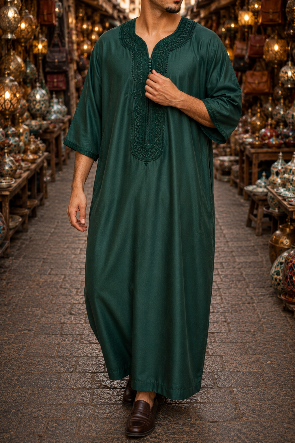 Emerald Green Moroccan Gandora for Men | Traditional Djellaba Thobe