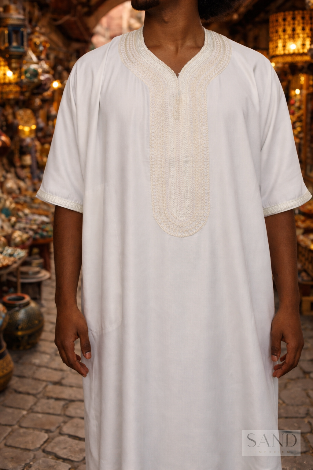 White Moroccan Gandora for Men | Traditional Djellaba Thobe